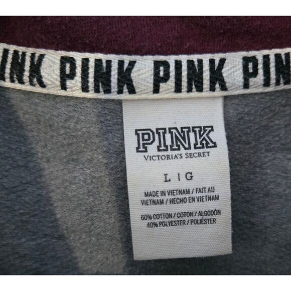 Vitoria's Secret Pink Women's 3/4 Zip with Front Pouch Large Maroon and Gray - Picture 4 of 10